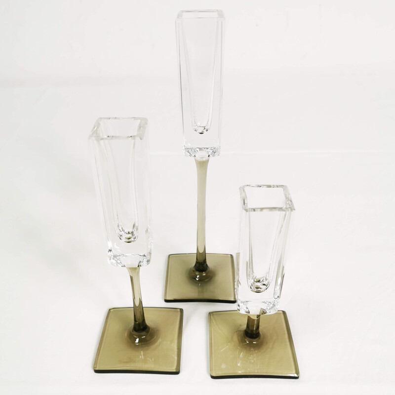 Juego de 3 candelabros de cristal vintage de Rosenthal para G. Jensen, Alemania 1970