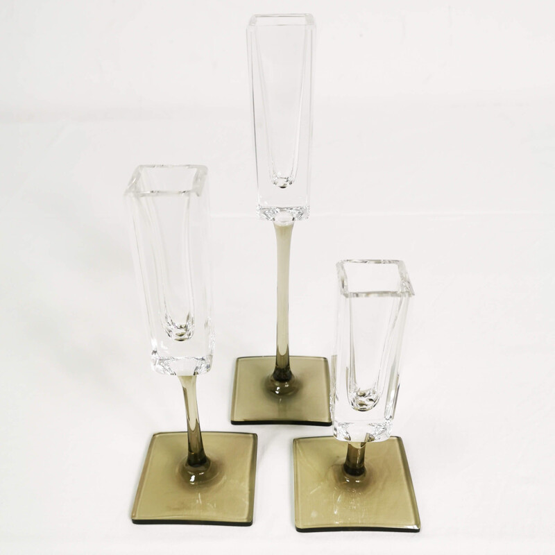 Set of 3 vintage crystal candle holders by Rosenthal for G. Jensen, Germany 1970