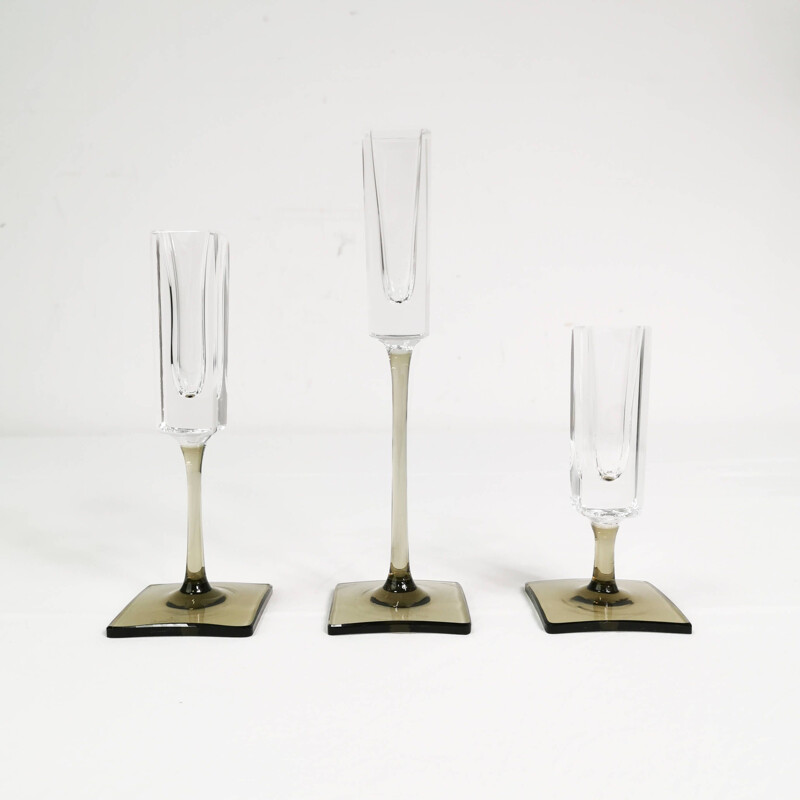 Juego de 3 candelabros de cristal vintage de Rosenthal para G. Jensen, Alemania 1970