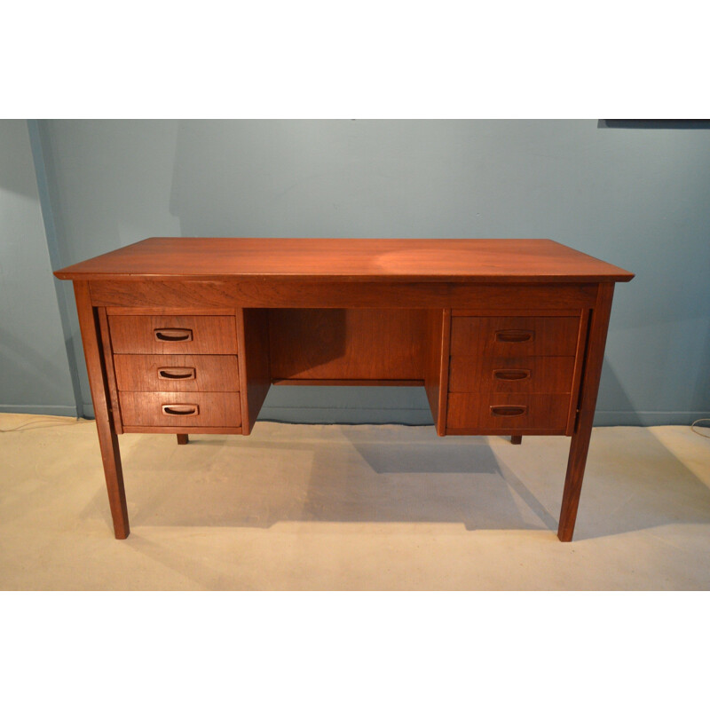 Scandinavian desk in teak with 6 drawers - 1960s