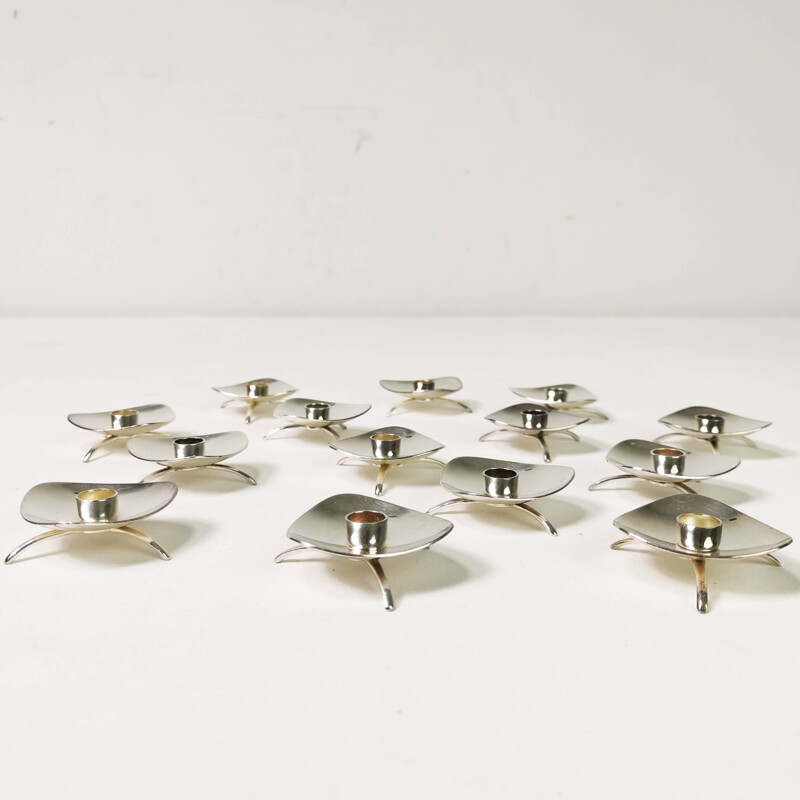 Set of 14 vintage metal candlesticks by Atla, Denmark 1960s