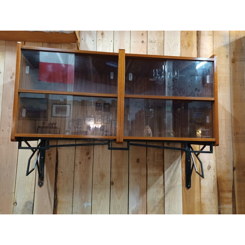 Pair of vintage wood and metal display cases, 1950