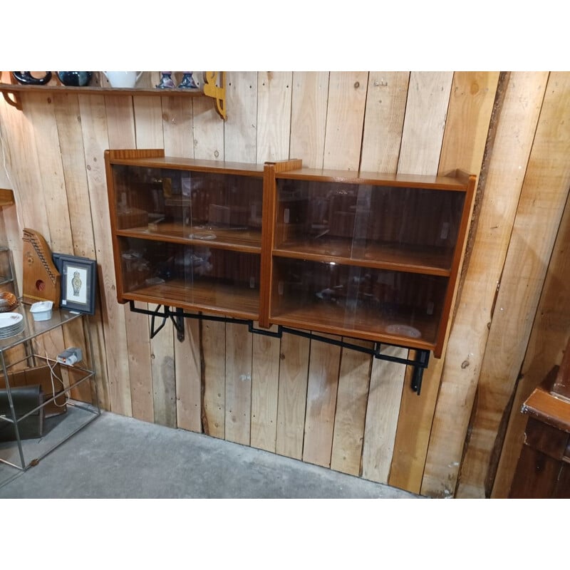 Pair of vintage wood and metal display cases, 1950