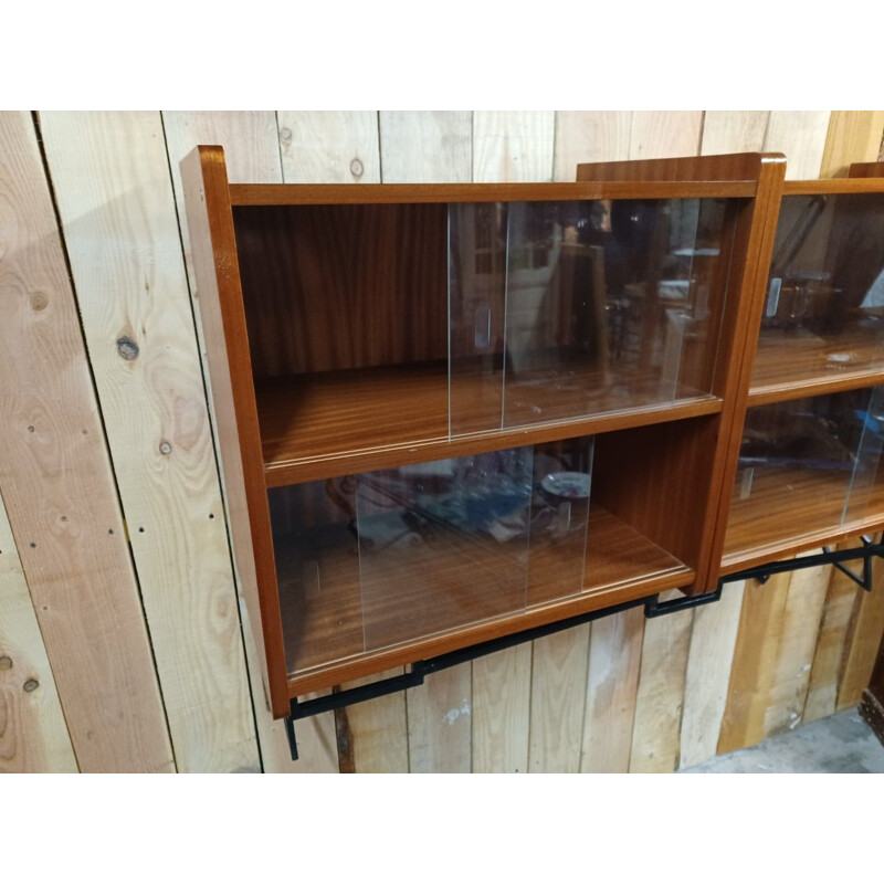 Pair of vintage wood and metal display cases, 1950