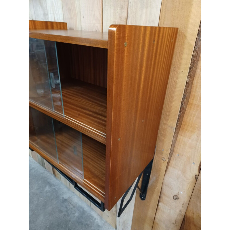 Pair of vintage wood and metal display cases, 1950