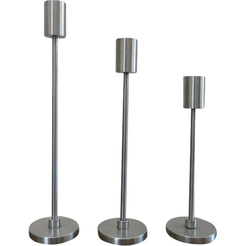 Set of 3 Scandinavian vintage steel candle holders, 1970