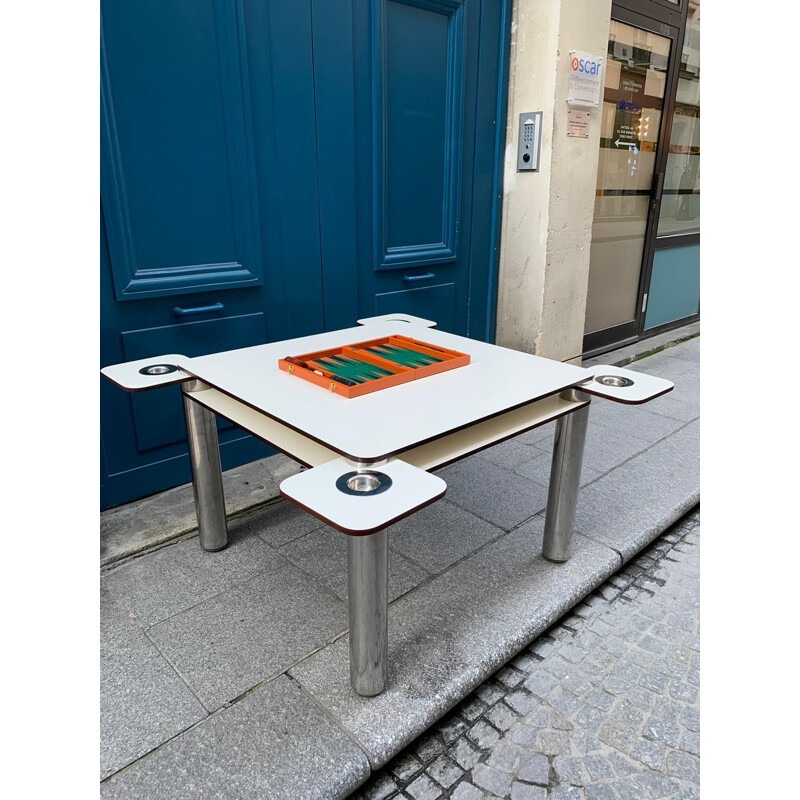 Table de poker vintage en bois blanc par Joe Colombo