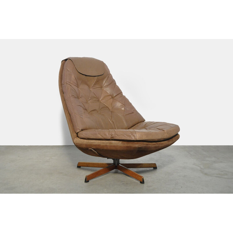 Fauteuil pivotant vintage en cuir par Madsen & Schubel pour Bovenkamp, Danemark 1970