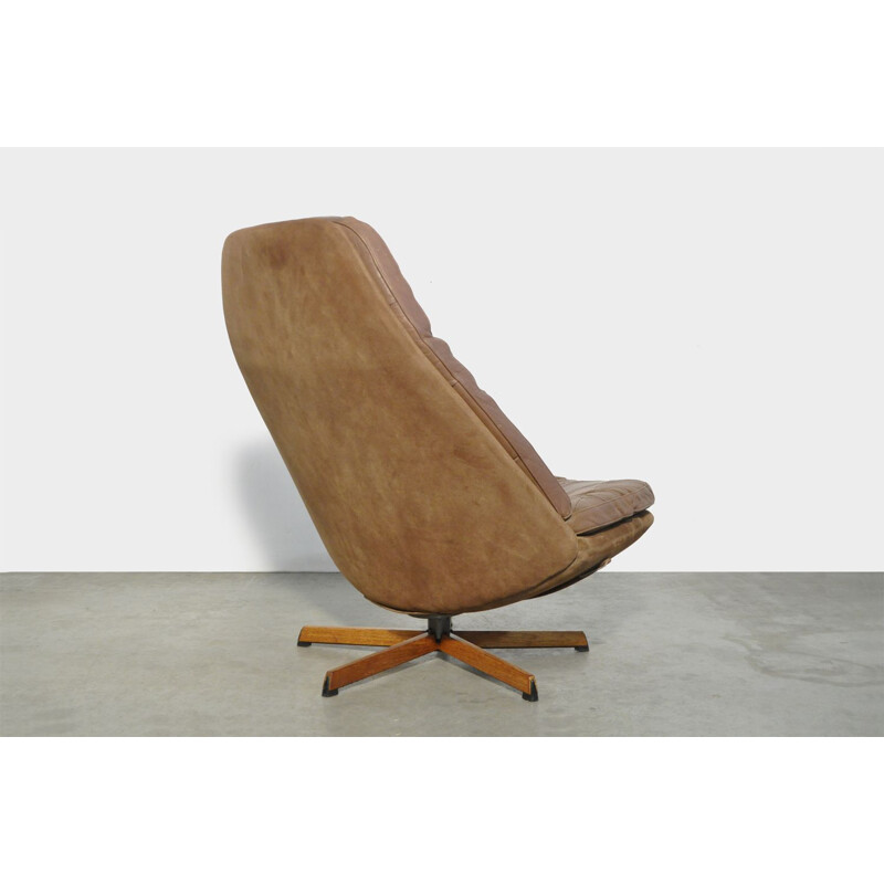 Fauteuil pivotant vintage en cuir par Madsen & Schubel pour Bovenkamp, Danemark 1970