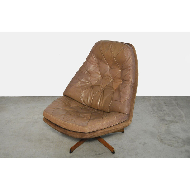 Fauteuil pivotant vintage en cuir par Madsen & Schubel pour Bovenkamp, Danemark 1970