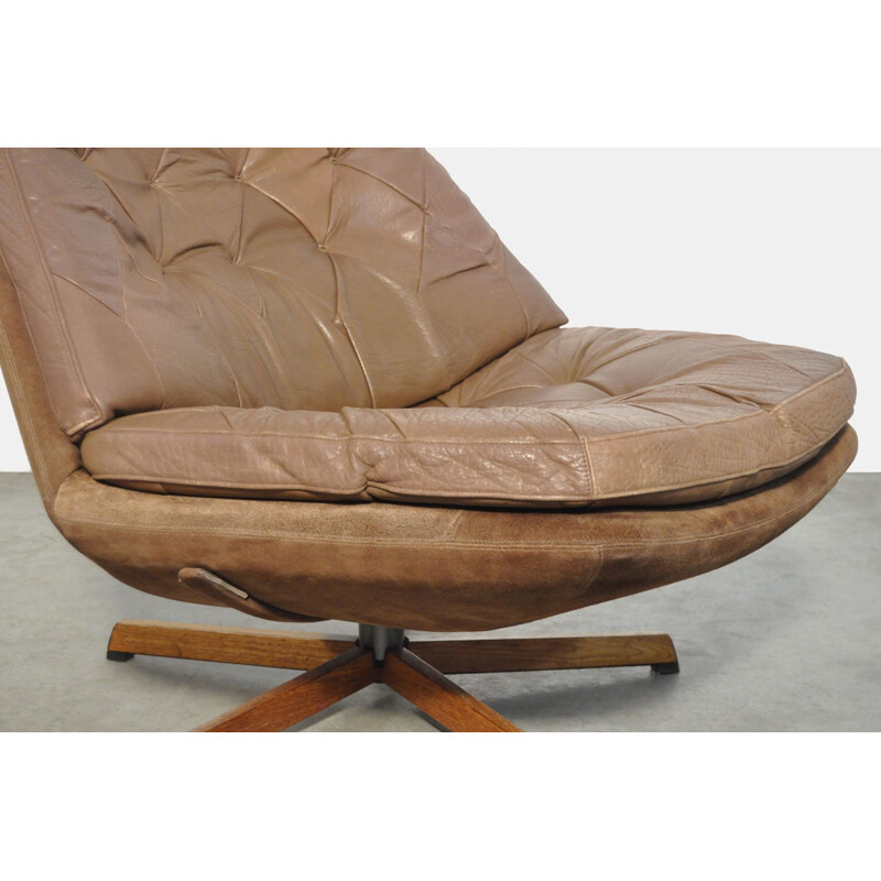 Fauteuil pivotant vintage en cuir par Madsen & Schubel pour Bovenkamp, Danemark 1970