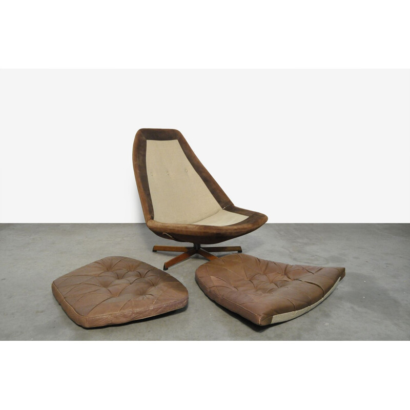 Vintage leather swivel armchair by Madsen & Schubel for Bovenkamp, Denmark  1970s