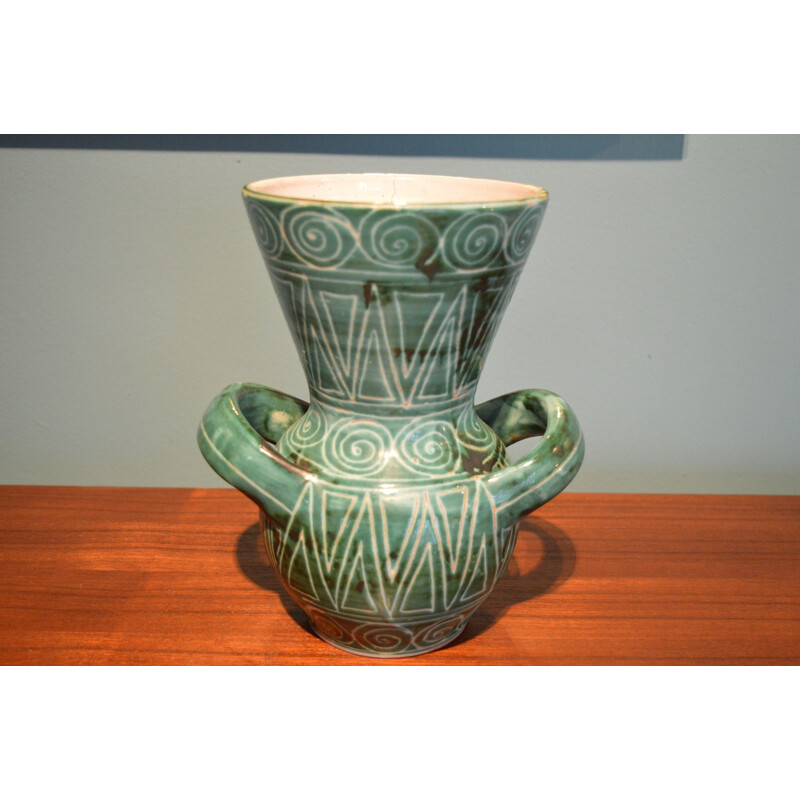 Vase vintage en céramique vert, Robert PICAULT - 1950