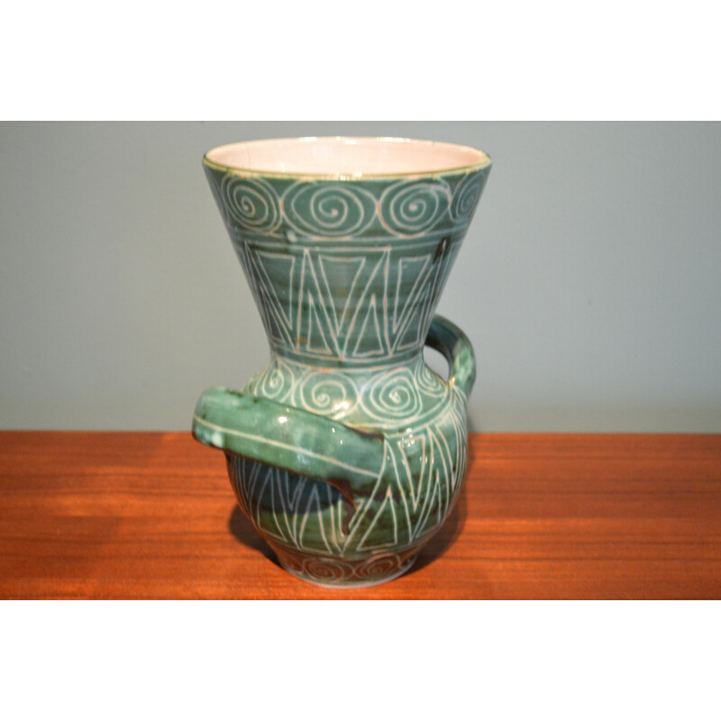 Vase vintage en céramique vert, Robert PICAULT - 1950