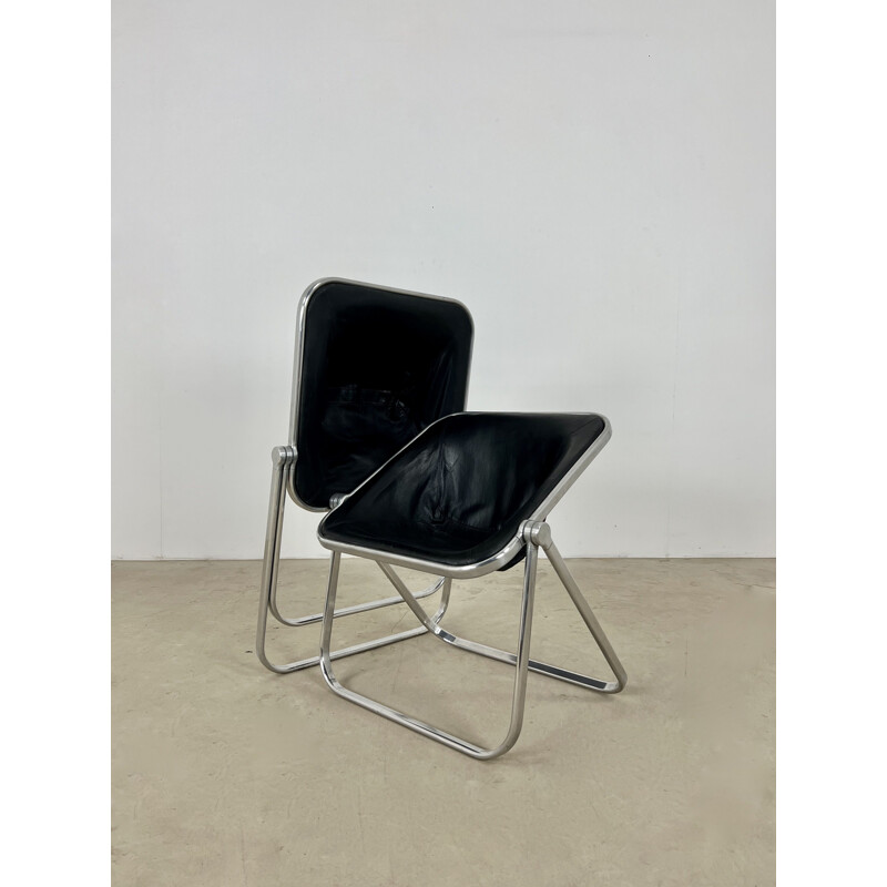 Paar vintage Plona fauteuils in leer en metaal van Giancarlo Piretti voor Castelli, 1970