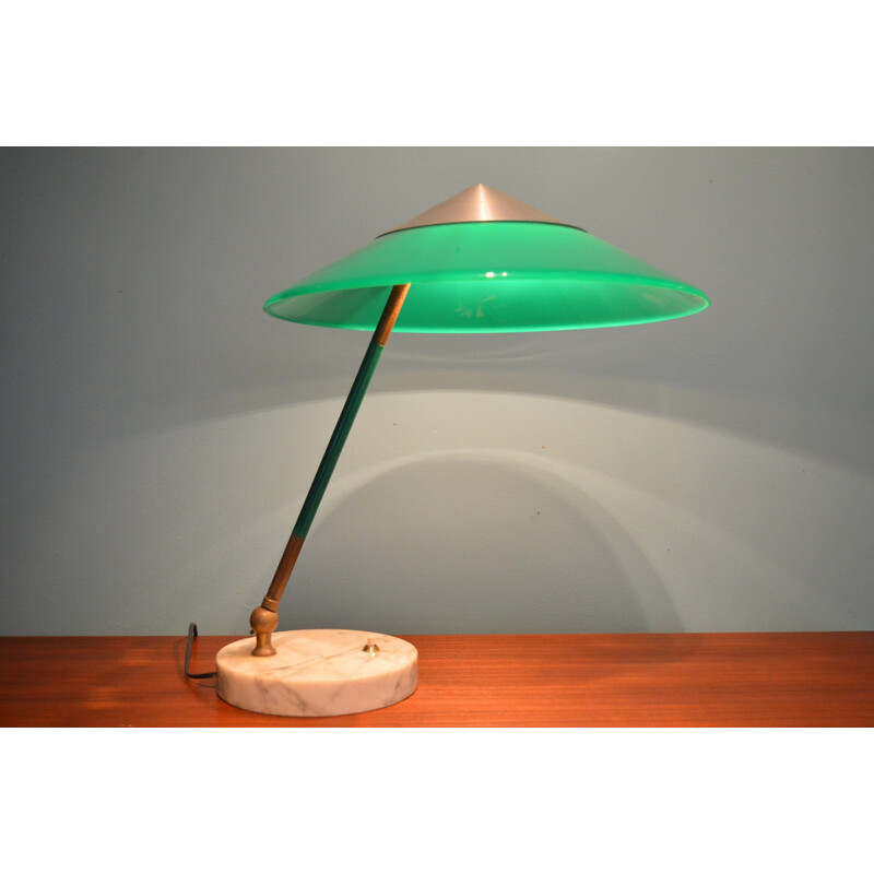 Italian Stilux table lamp in green perspex and marble - 1960s