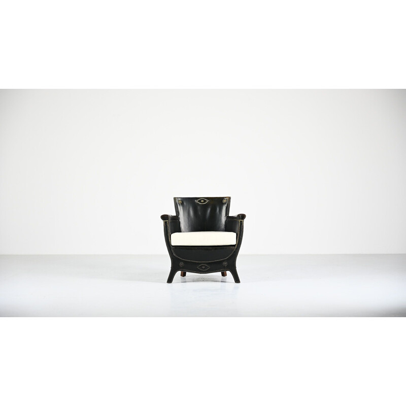 Vintage leather armchair by Otto Schulz for Boet, Sweden 1940