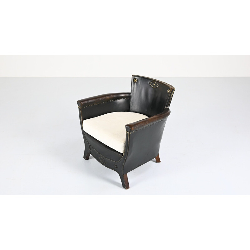 Vintage leather armchair by Otto Schulz for Boet, Sweden 1940