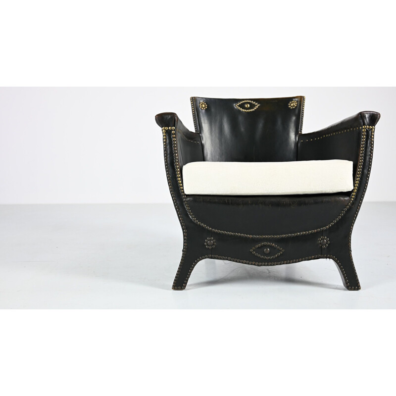 Vintage leather armchair by Otto Schulz for Boet, Sweden 1940