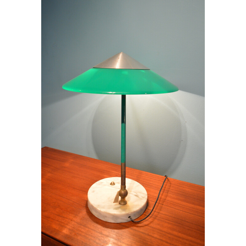 Italian Stilux table lamp in green perspex and marble - 1960s