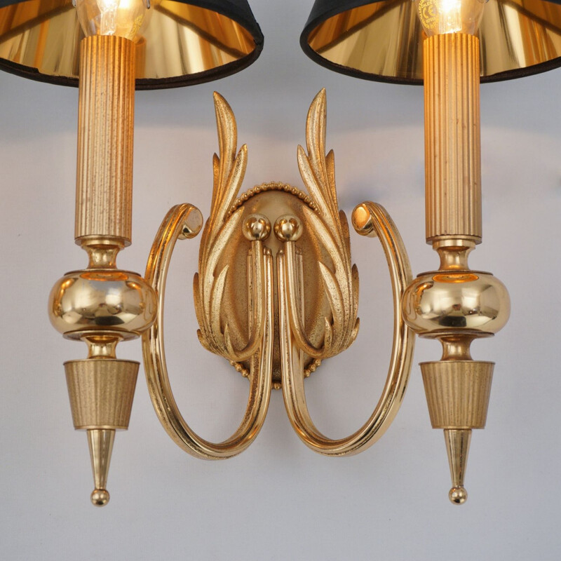 Pair of vintage Italian Sciolari wall lamps in gilt brass Neoclassical, 1970s
