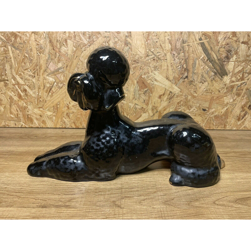 Vintage black earthenware poodle, 1950-1960