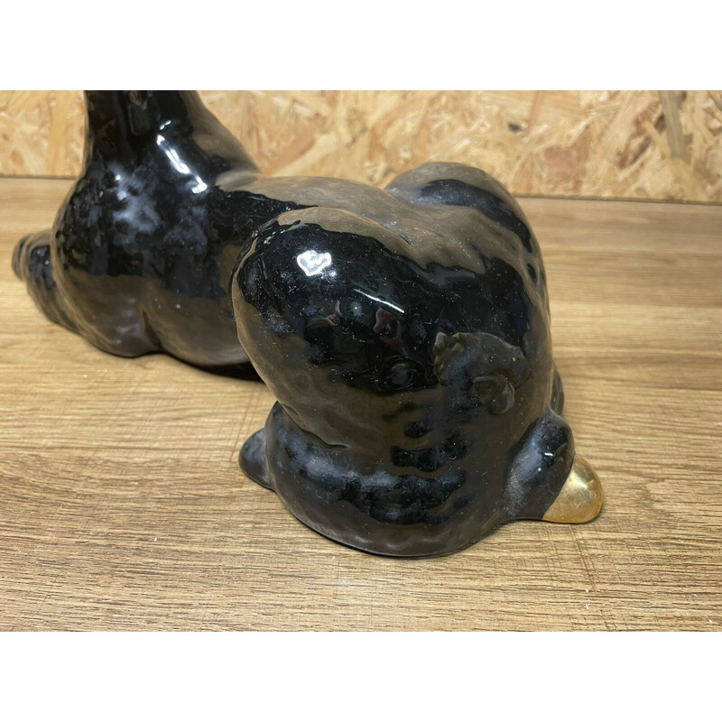 Vintage black earthenware poodle, 1950-1960