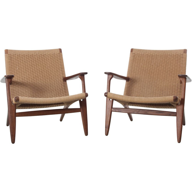 Paar vintage Scandinavische Ch25 fauteuils van Hans Wegner voor Carl Hansen, 1966