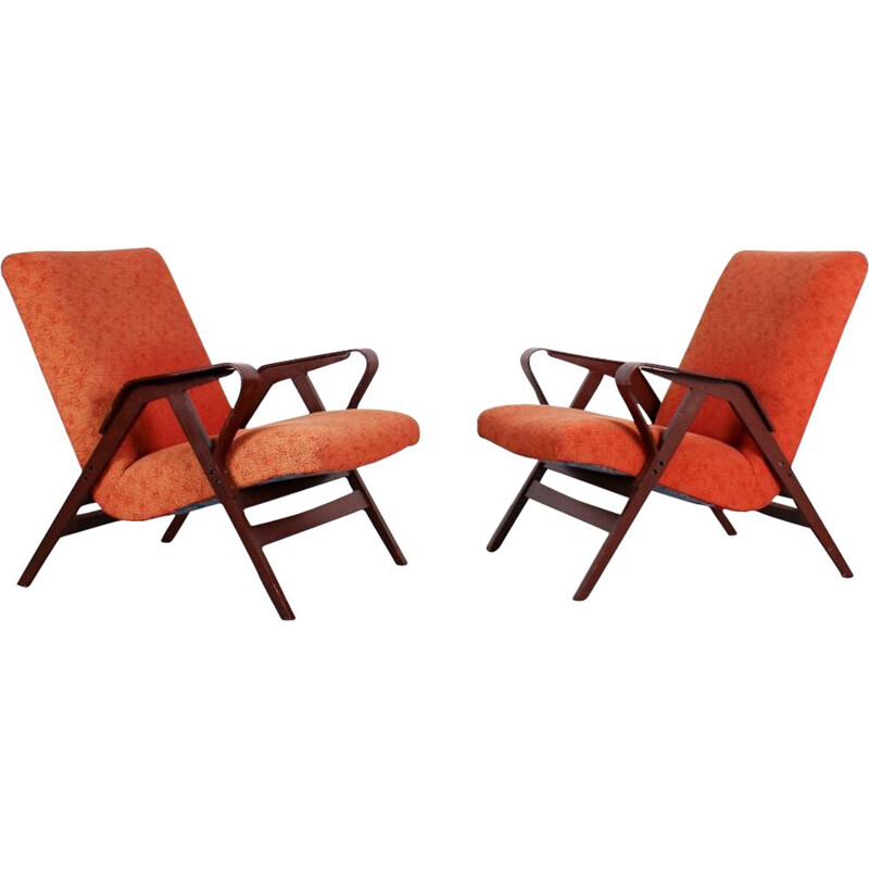 Pair of vintage armchairs in orange by Tatra Pravenec