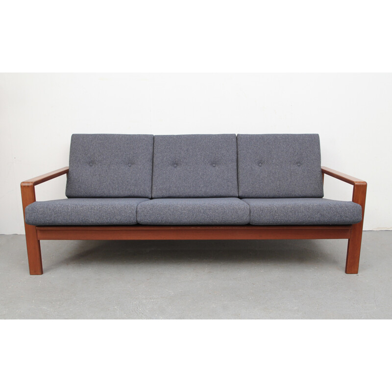 3-seater sofa Komfort in teak and blue grey fabric - 1960s