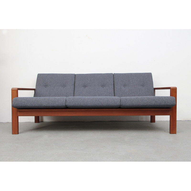 3-seater sofa Komfort in teak and blue grey fabric - 1960s