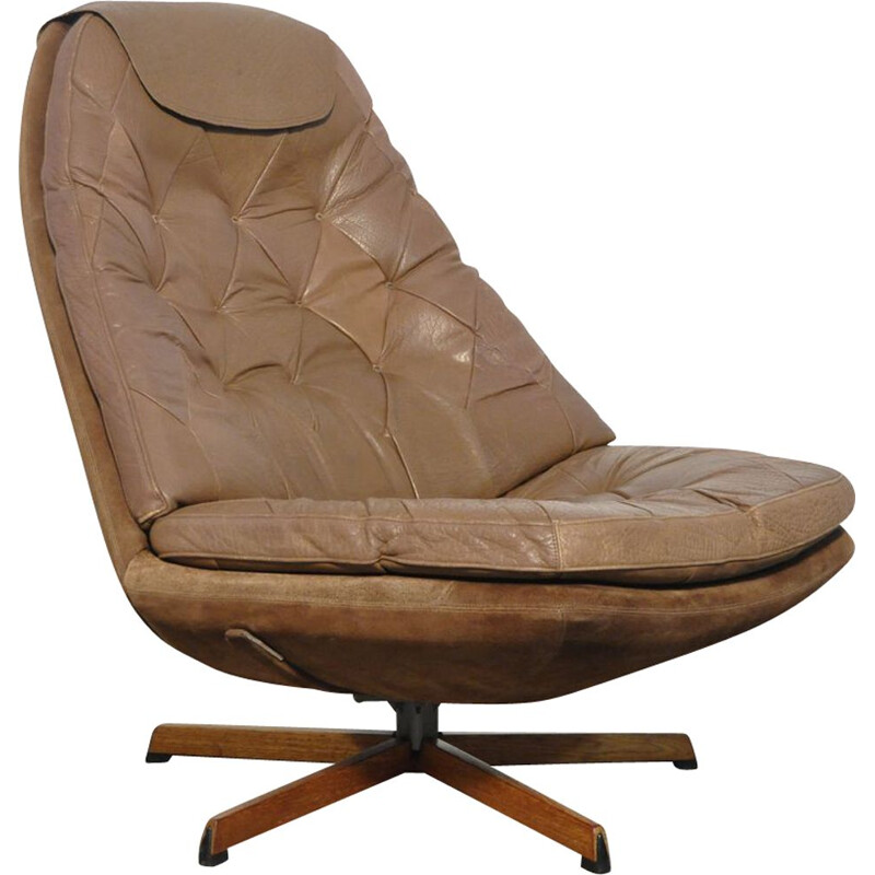Vintage leather swivel armchair by Madsen & Schubel for Bovenkamp, Denmark  1970s