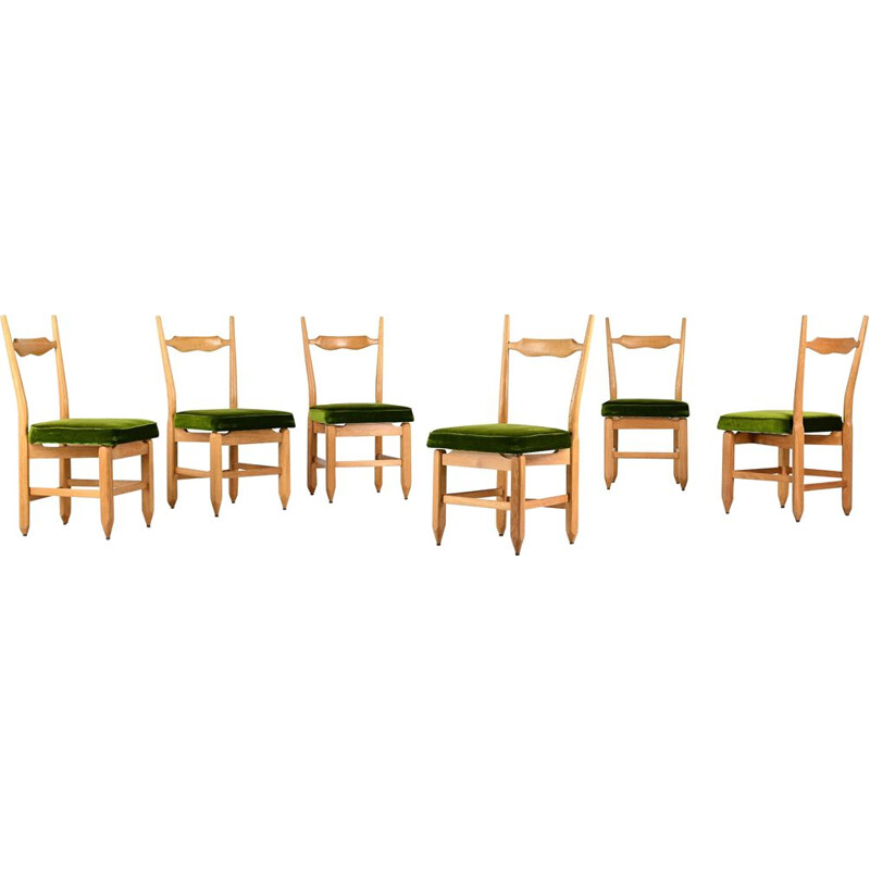 Set of 6 vintage "Charles" chairs by Guillerme & Chambron for Votre Maison, France 1960
