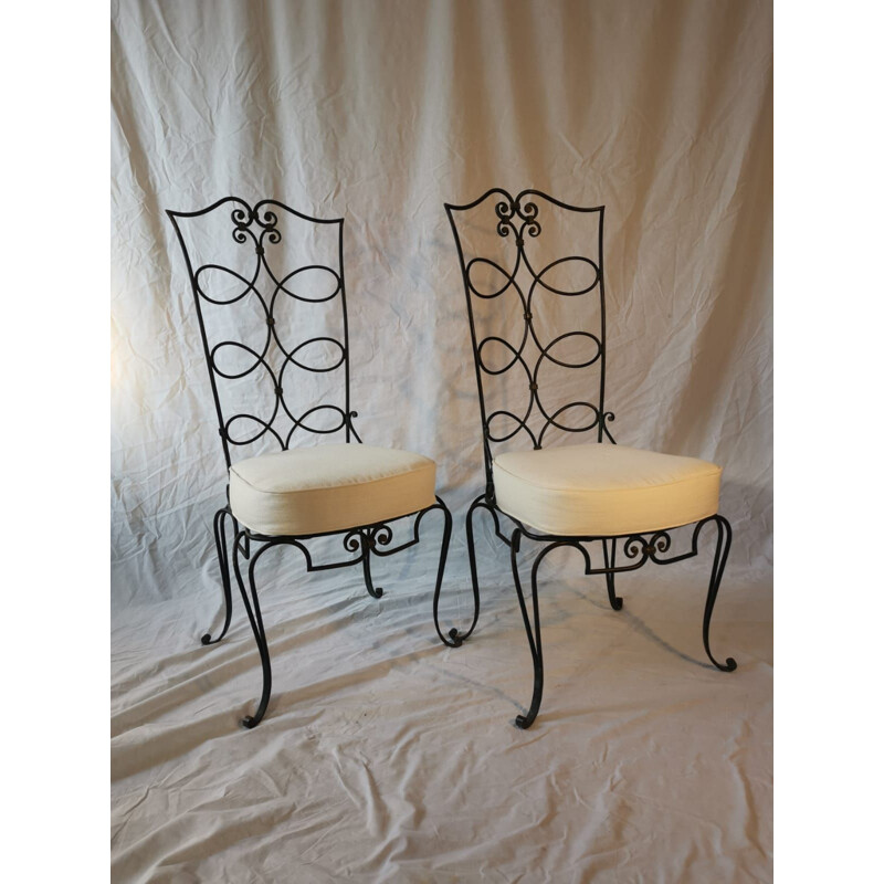 Paar vintage smeedijzeren stoelen van René Prou, 1950