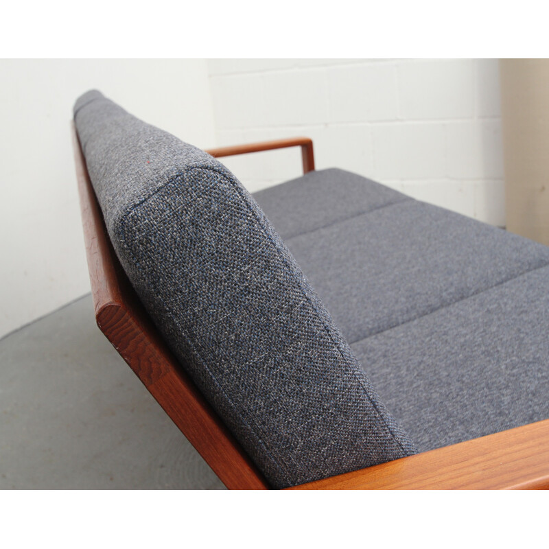 3-seater sofa Komfort in teak and blue grey fabric - 1960s
