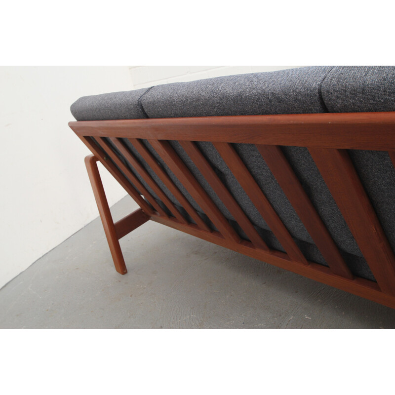 3-seater sofa Komfort in teak and blue grey fabric - 1960s