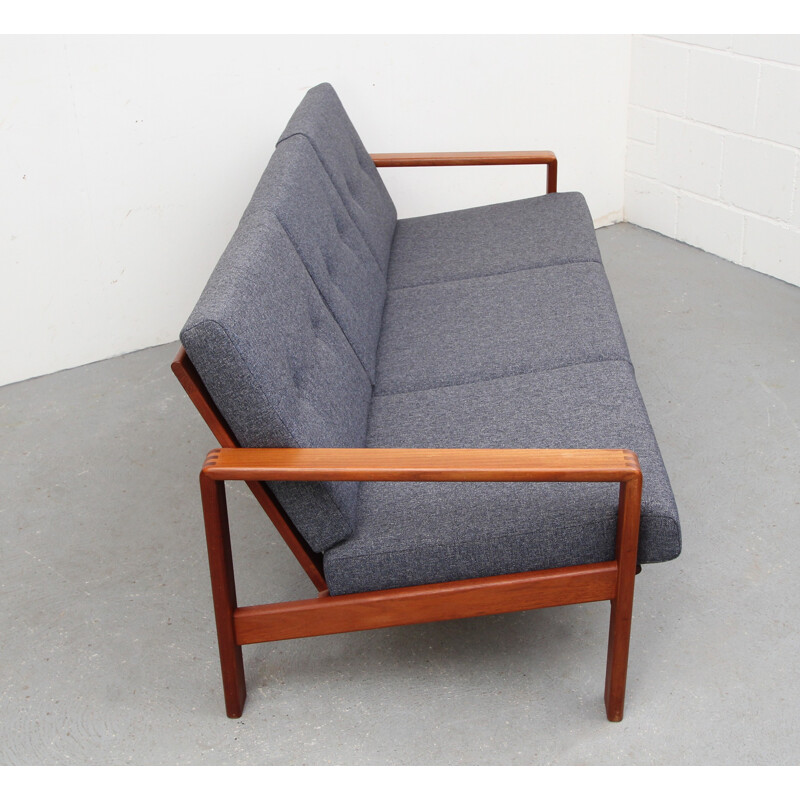 3-seater sofa Komfort in teak and blue grey fabric - 1960s