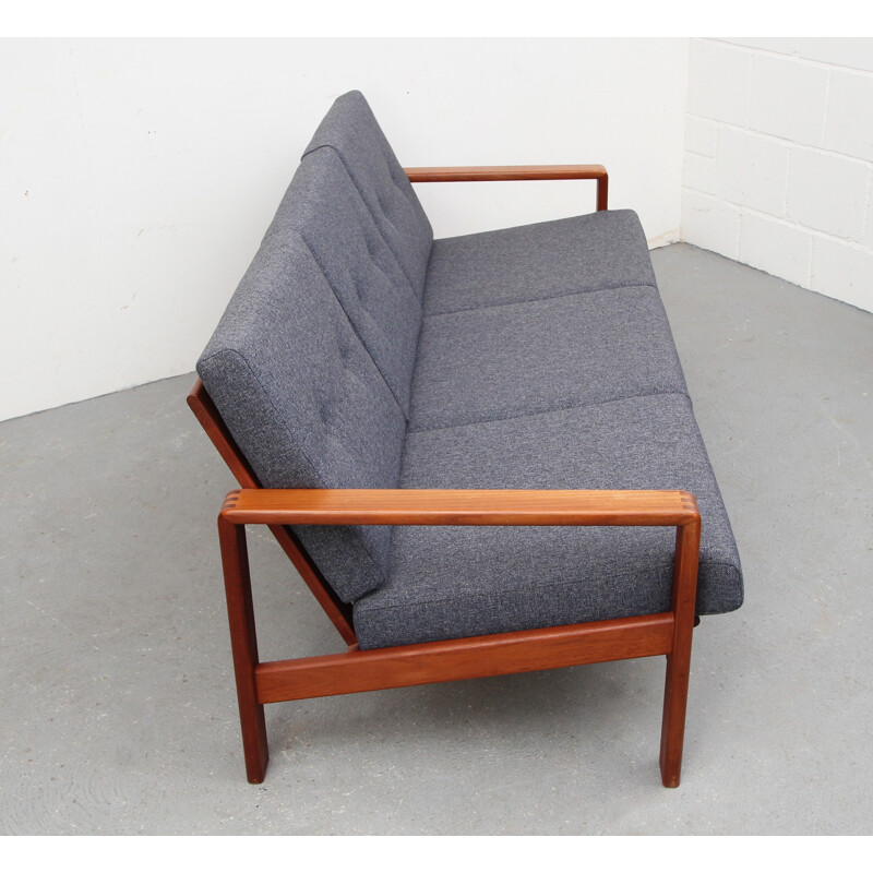Canapé 3 places Komfort en teck et tissu bleu gris - 1960