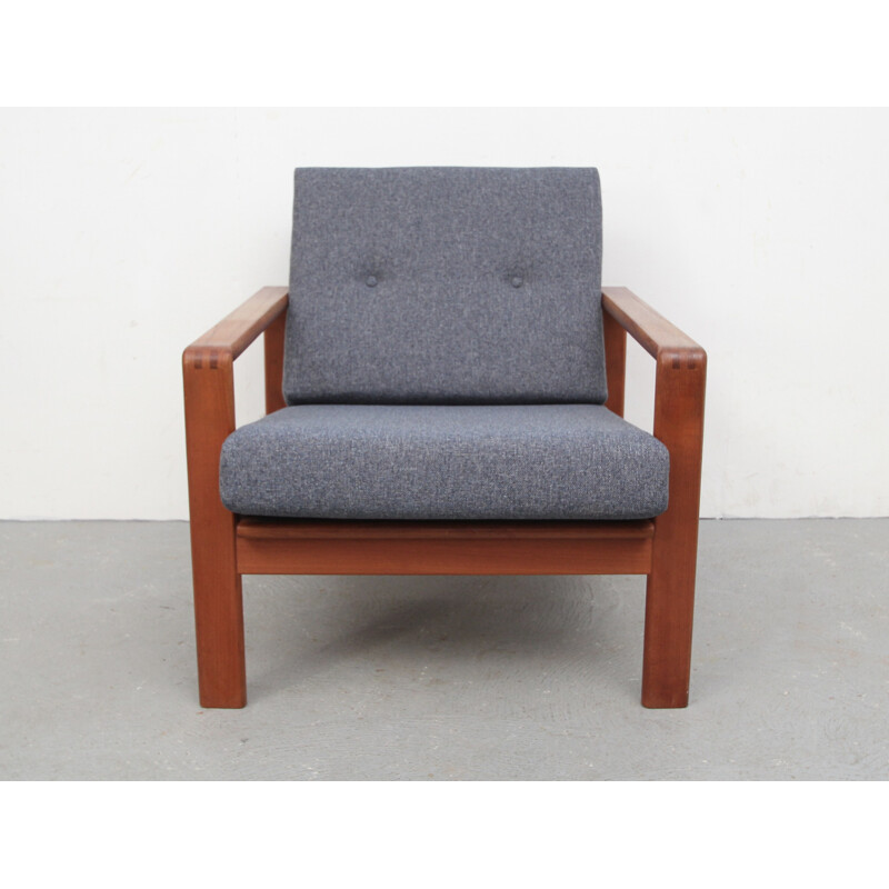 Danish Komfort armchair in teak and blue grey fabric - 1960s