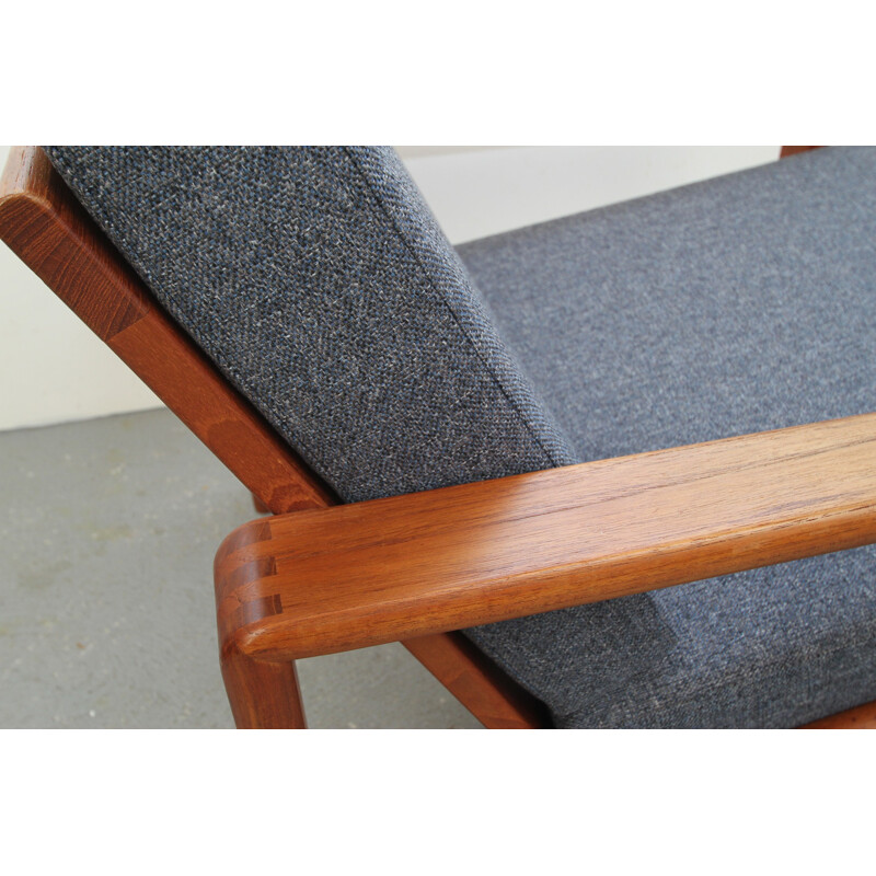 Danish Komfort armchair in teak and blue grey fabric - 1960s