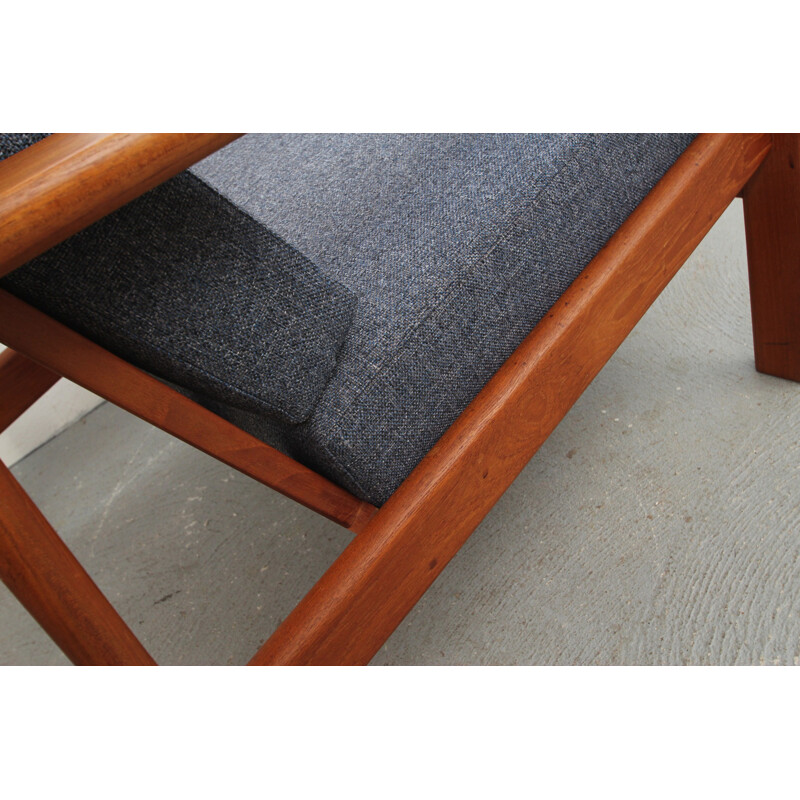 Danish Komfort armchair in teak and blue grey fabric - 1960s