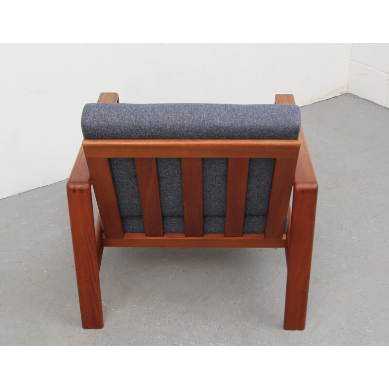 Danish Komfort armchair in teak and blue grey fabric - 1960s