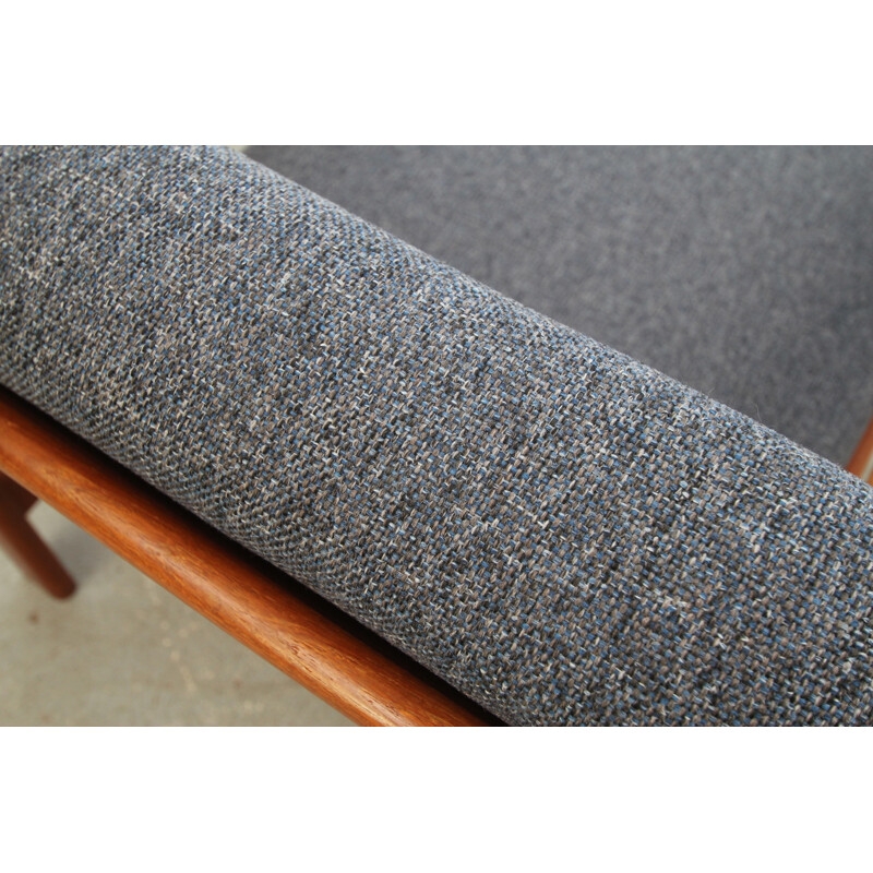 Danish Komfort armchair in teak and blue grey fabric - 1960s