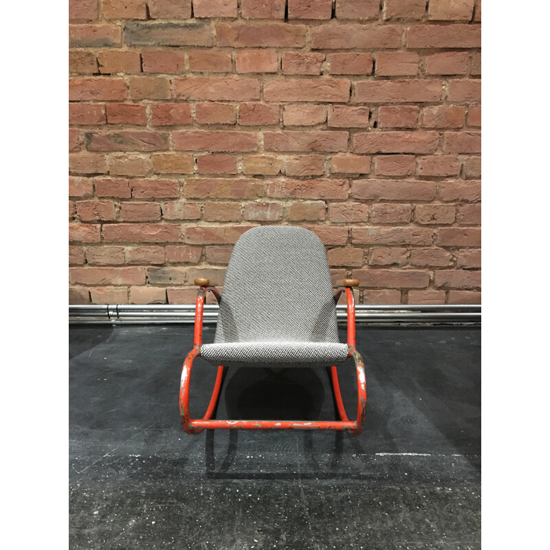 Re-upholstered children's rocking chair with red frame - 1960s