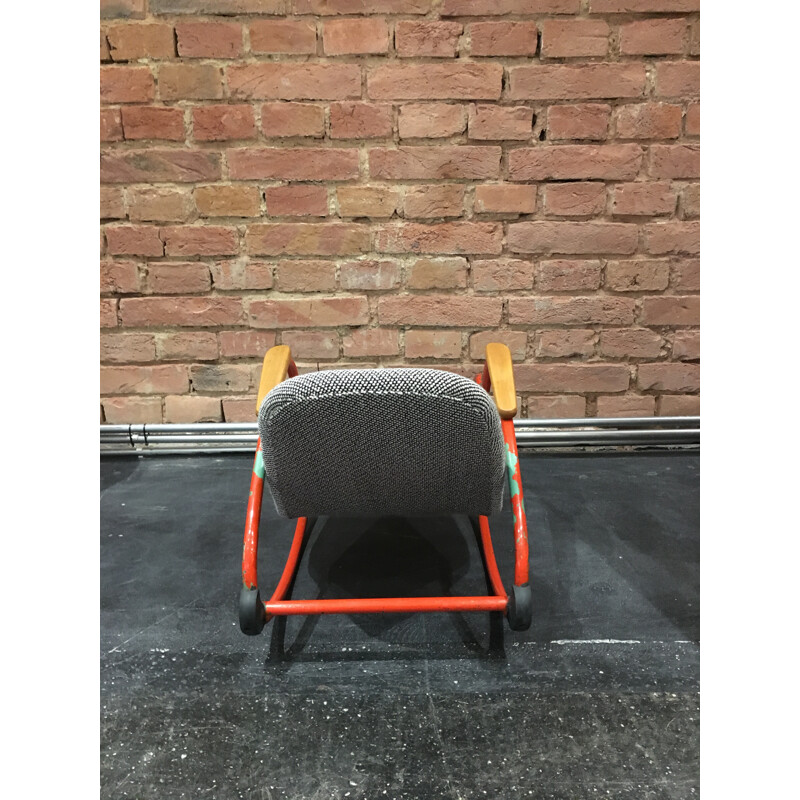 Re-upholstered children's rocking chair with red frame - 1960s