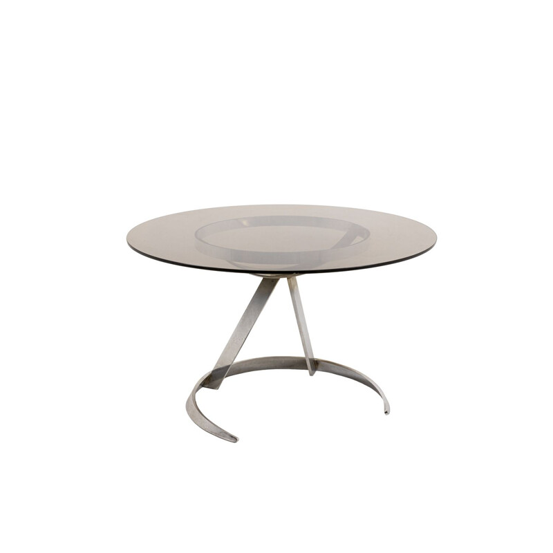 Vintage round metal and glass table by Boris Tabacoff, 1970