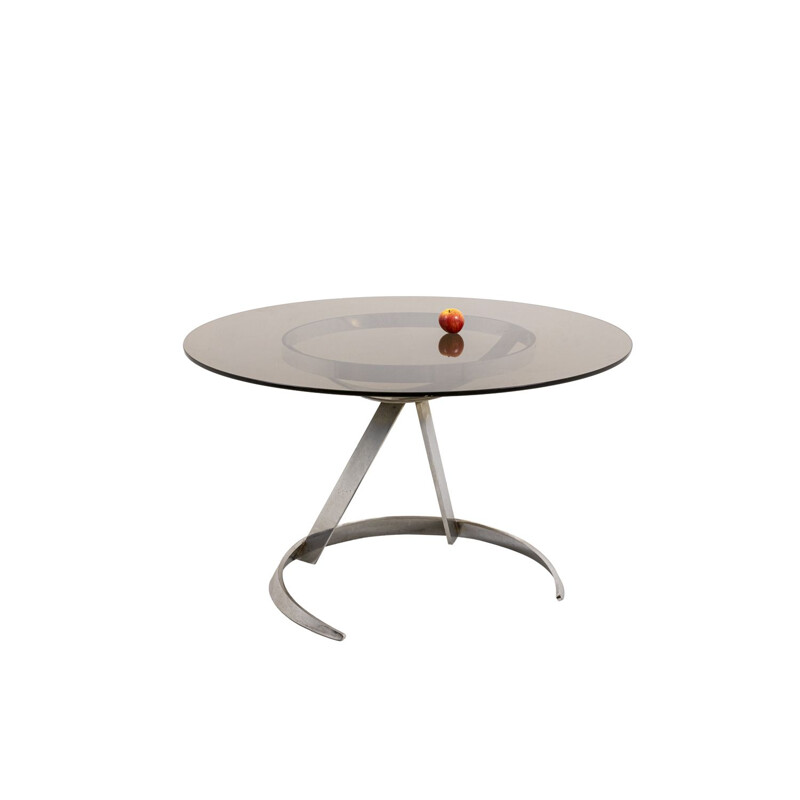 Vintage round metal and glass table by Boris Tabacoff, 1970