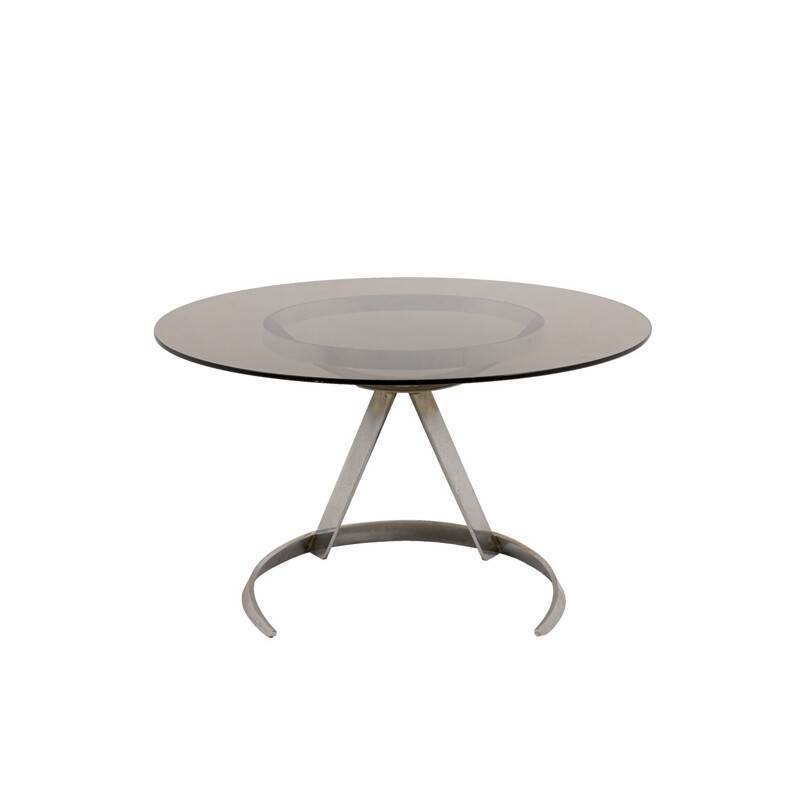 Vintage round metal and glass table by Boris Tabacoff, 1970