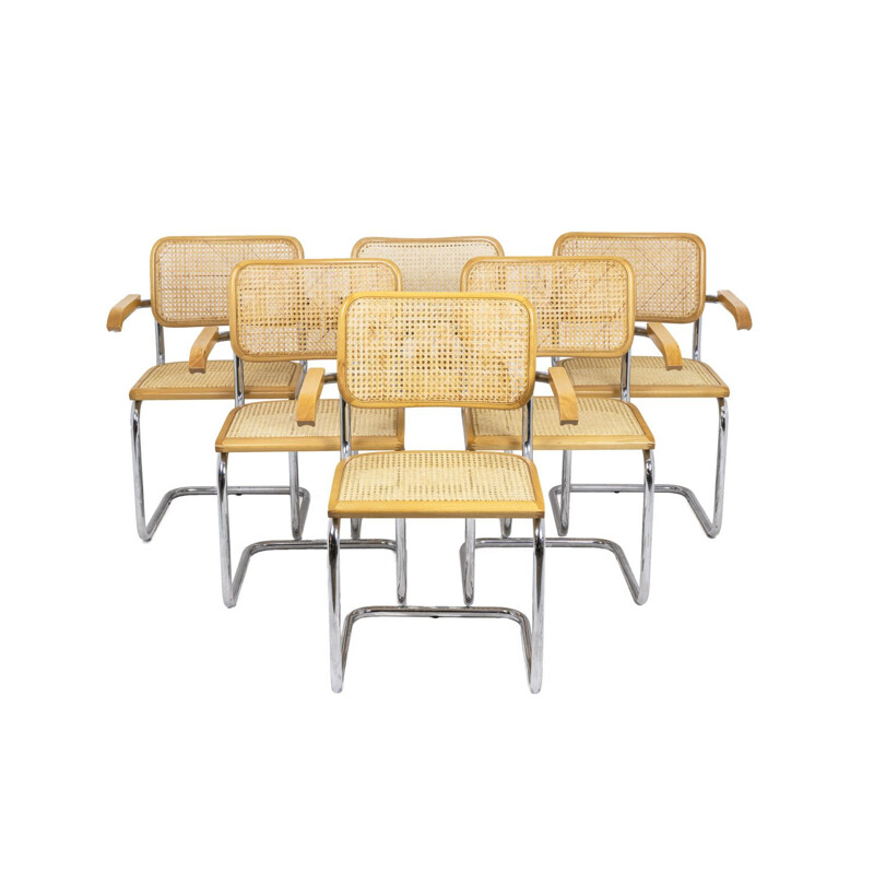 Lot de 6 fauteuils vintage Cesca en hêtre blond, 1970