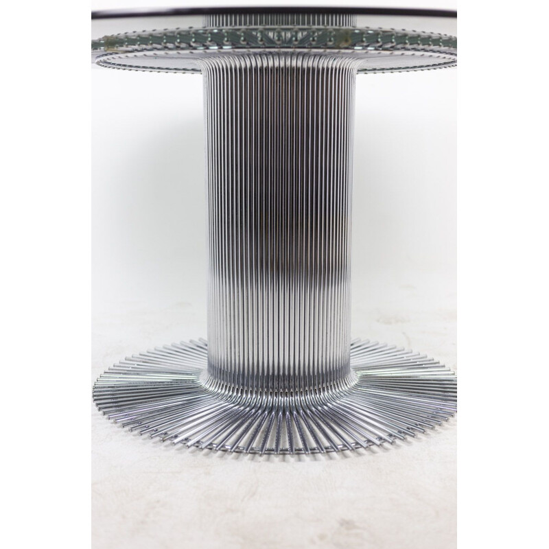 Round vintage table in chromed metal and smoked glass by Gastone Rinaldi, 1970